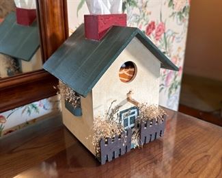 Wooden birdhouse square tissue box cover 