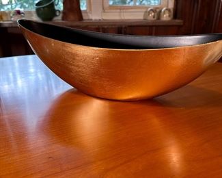 Decorative ovoid plastic bowl, black inside and gold finish 5"H x 15"W