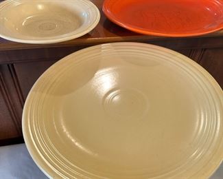Fiestaware plates and low dish, some scratches & minor chips, platter is 14"