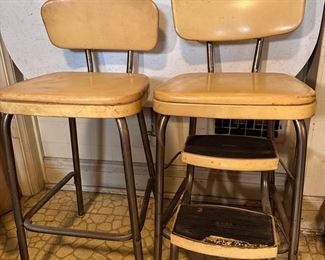 Pair of vintage yellow vinyl kitchen stool chairs