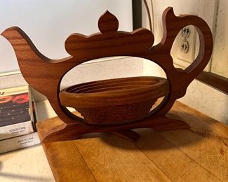 Wooden cut out teapot basket, great for teabags