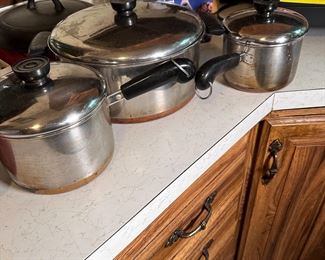 Group of 3 Revere Ware pans with lids