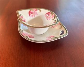Vessra Germany hand painted 5"W porcelain dish (hairline crack) and cup
