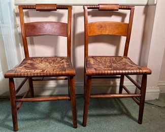 Pair of rush seat chairs, some wear overall 34"H x 16"W