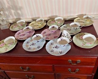 Lefton China hand painted teacups and luncheon plates