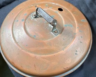 Copper large lid, handle shows wear inside measurement is 10"
