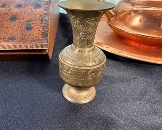 Petite brass vase, signed, India, 3"