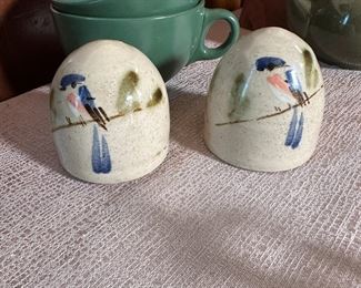 Ceramic salt & pepper  with bluebird design 2"H