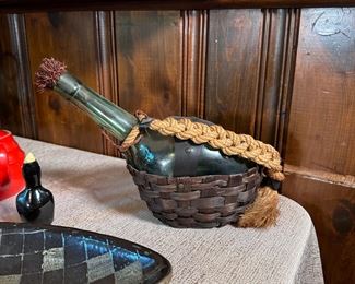 Wine bottle/decanter in basket 11"