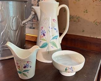 Gustavsberg Swedish porcelain teapot 8"H, sugar and creamer (minor chip) 