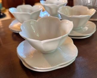 White floral small bowls and saucers