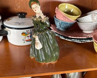 Napco ceramic planter of woman in green dress 7"H
