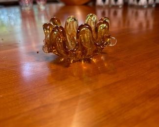 Petite amber art glass ashtray 2"W