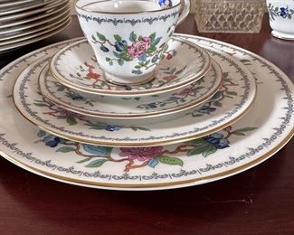 Aynsley Pembroke fine English bone china set, appears unused, 1 cup is cracked, service for 12 with large platter