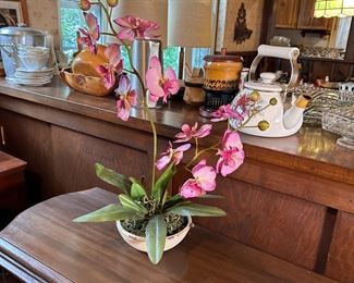 Faux pink orchid in planter 20"H