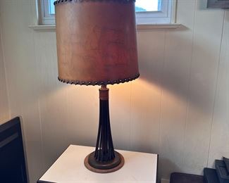 MCM wood and metal table lamp with barrel shade 36"H