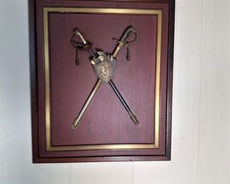 Crossed swords and shield plaque 25" x 13"