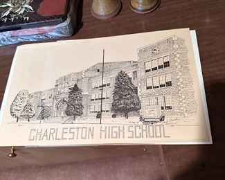 Charleston High School numbered print by Jack O'Dell 807/1000, 1989, 14" x 8"