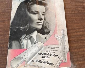 The Philadelphia Story with Katherine Hepburn (yes, it's signed - not authenticated) some moisture damage to bottom, pages still turn well