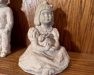 Austin Productions seated girl with rabbit, pottery, 8"H