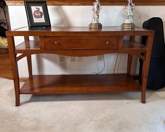 American Signature Studio One Collection hall/sofa table with drawer and glass inserts (drawer is a little snug)  minor wear, 29"H x 52"W x 20"D