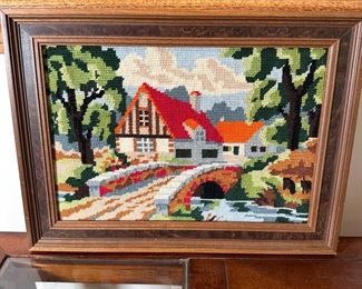 Needlepoint of village in summer 12" x 16"