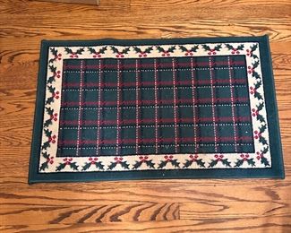 Christmas plaid and holly berry rug 18" x 36"