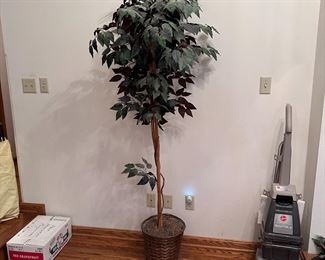 Faux tree plant, needs some dusting, basket base, (foyer) 6 ft. tall