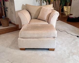 Kroehler furniture deep armchair 29"H x 42"W x 36"D and ottoman (ottoman cushion slightly off-center)