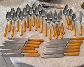 Sharp Cutter Royal Brand butterscotch Bakelite flatware 