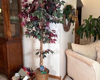 Artificial tree with green leaves and dark red under side, 5 ft. 10 in.