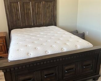 Queen size bed frame with two storage drawers and mattress