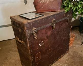 Antique large leather trunk