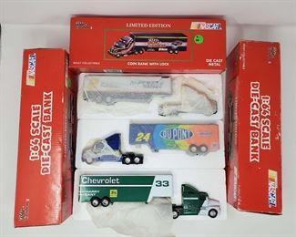 Lot of 3 NASCAR Racing Champions Kenworth Coin Bank Trucks in BOXES