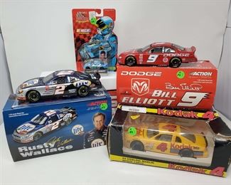 Lot of 4 with 3 NASCAR 1 24 Scale Replica Stock Cars by Action and Revell and a 1 64 Scale Car