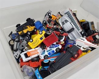 Mixed Bin of Hot Wheels, Matchbox, and Thomas The Tank Engine Vehicles
