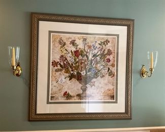 Large, Floral art, wall sconces 