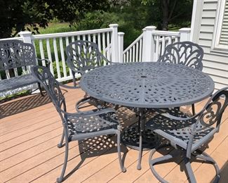 Cast Aluminum,  Patio table and chairs, bench 