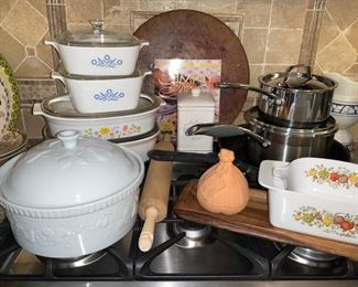 Corning Ware,  Blue Cornflower, Spice of LIfe , pots & pans, misc kitchen supplies 