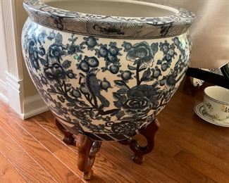 Large, blue and white planter 