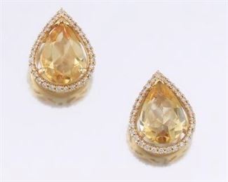 14K Citrine And Diamond Earrings