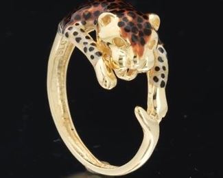 14K Enameled Cheetah Motif Ring