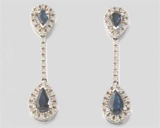 14k Pair of Diamond and Sapphire Earrings 