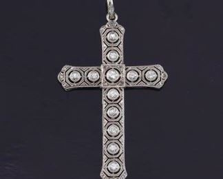 1930s 14K Filigree Diamond Cross