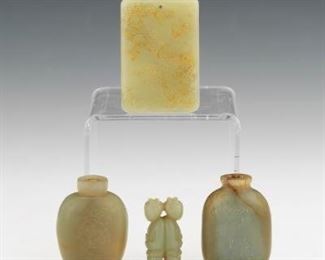 A Group of Olive Green Jade Items 