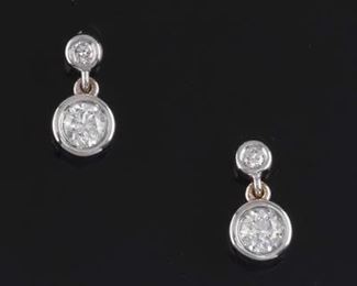 A Pair of Bezel Set Diamond Drop Earrings 