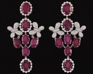 A Pair of Burmese Ruby and Diamond Pendant Earrings, GIA and GGA Report 