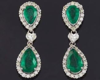 A Pair of Emerald and Diamond Earrings, GIA Report 