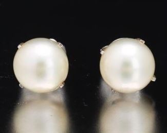 A Pair of Pearl and White Gold Earrings 