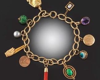 Antique Gold and Gem Stones Charm Bracelet 